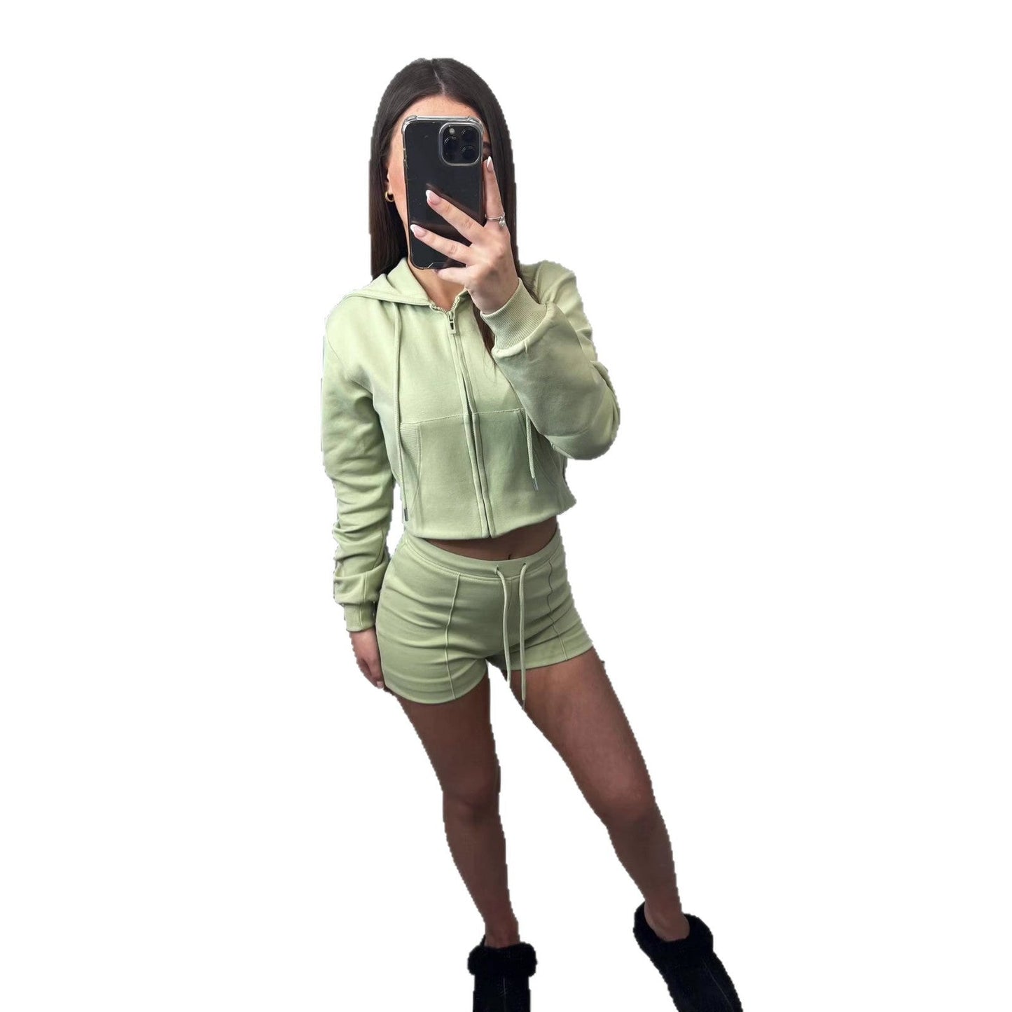 Damen Sportliches Kurzset mit Kapuze
