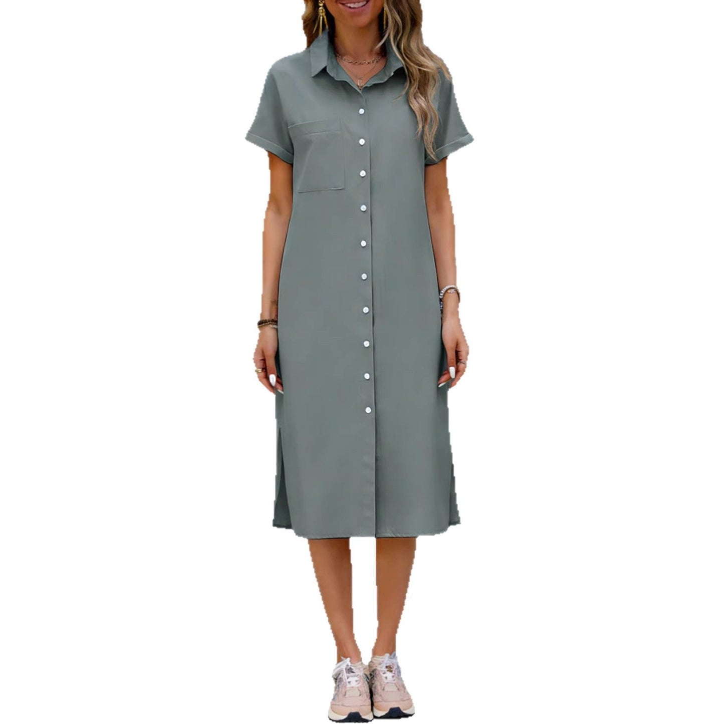 Damen Baumwollkleid mit Knöpfen und Taschen Norvielle