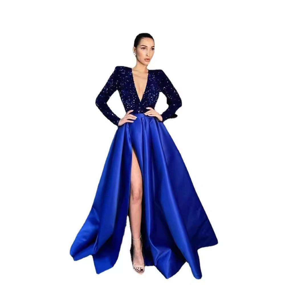 Damen Abendkleid V-Ausschnitt Glitzer Norvielle