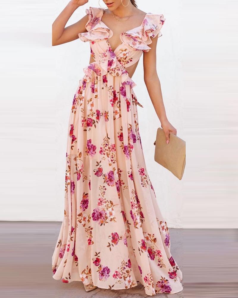 Damen Maxikleid Rüschen Floralmuster Norvielle