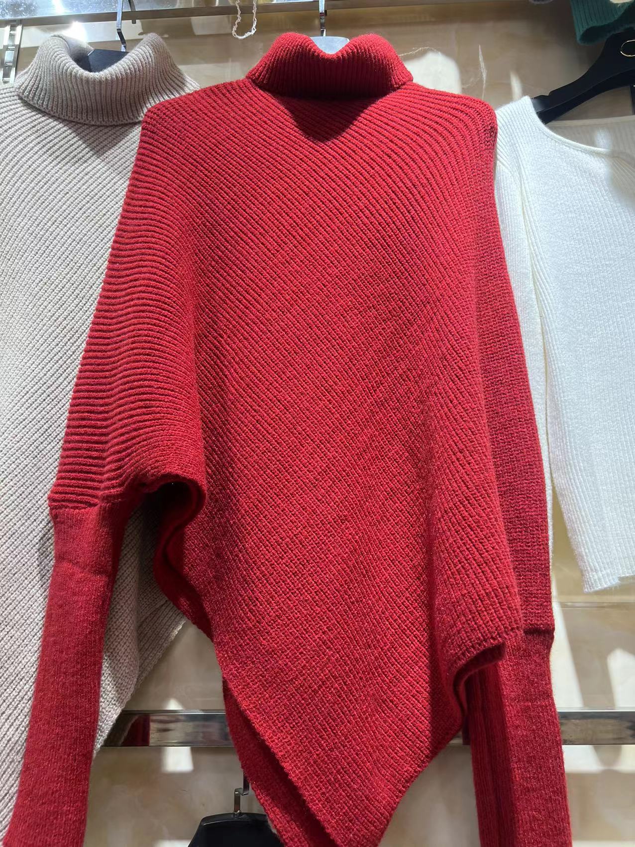 Damen Strickpullover Oversized Asymmetrisch Rippstruktur Beige