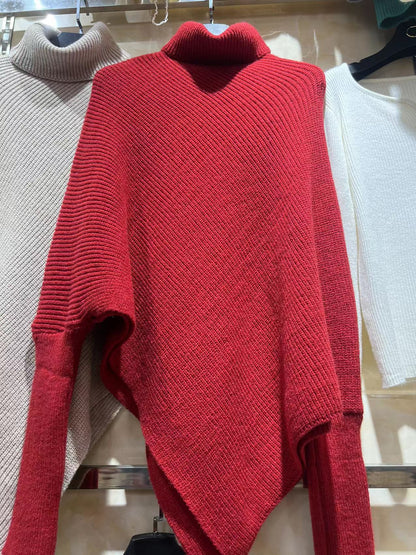 Damen Strickpullover Oversized Asymmetrisch Rippstruktur Beige