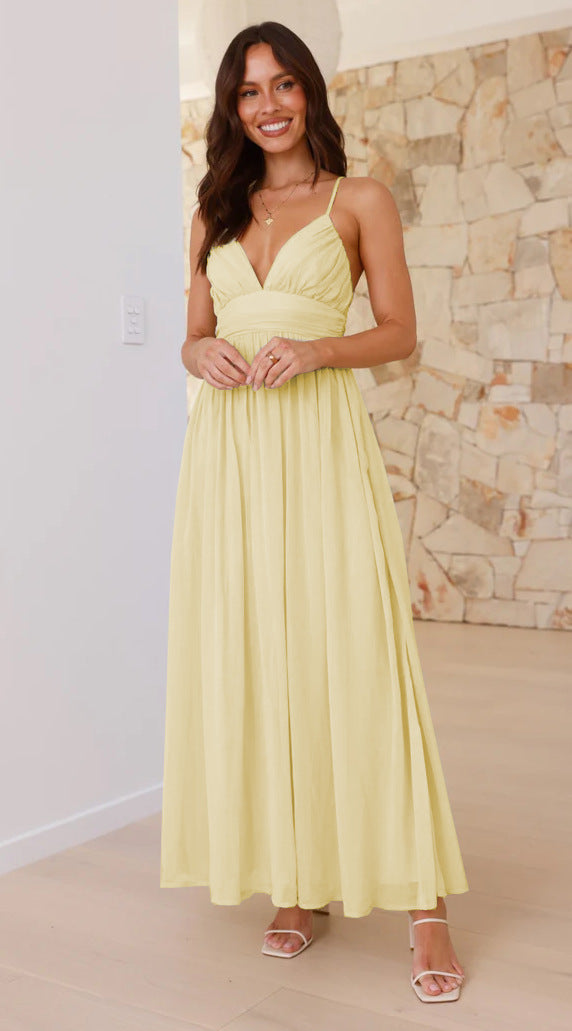 Damen Maxikleid Schmale Träger Wickel-Design Elegant