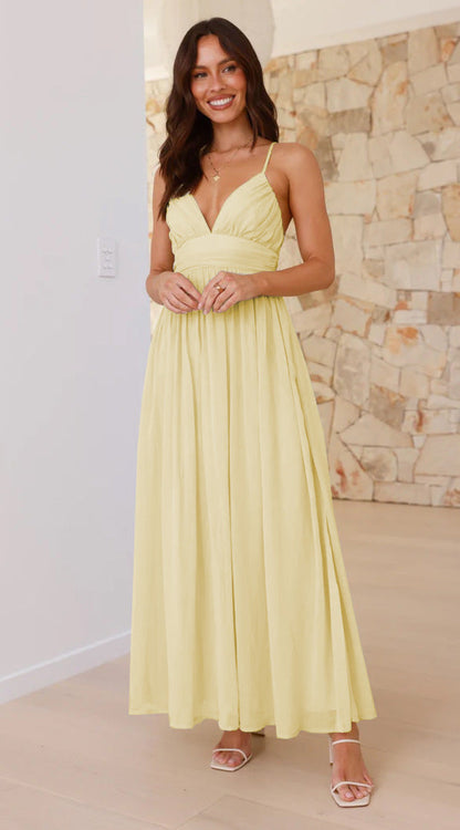Damen Maxikleid V-Ausschnitt Fließender Rock
