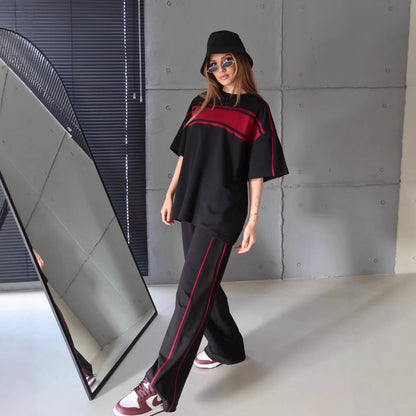 Damen Sportanzug-Set Weites Design Kontraststreifen