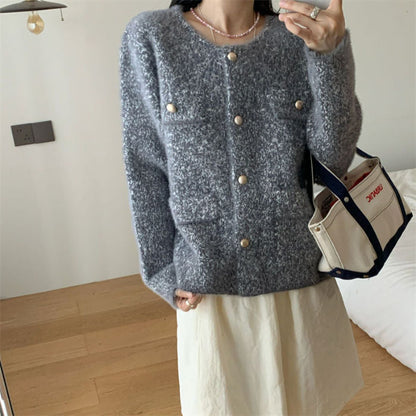 Damen Strickjacke Norvielle Perlenknöpfe Taschen - Norvielle