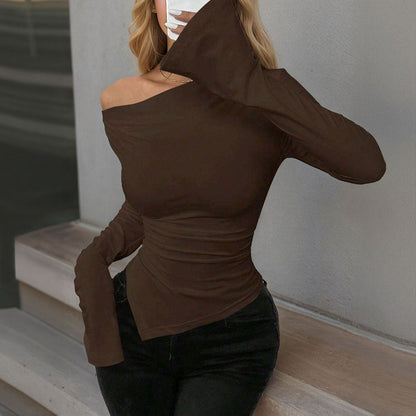 Damen Langarmshirt V-Ausschnitt Rüschen Norvielle