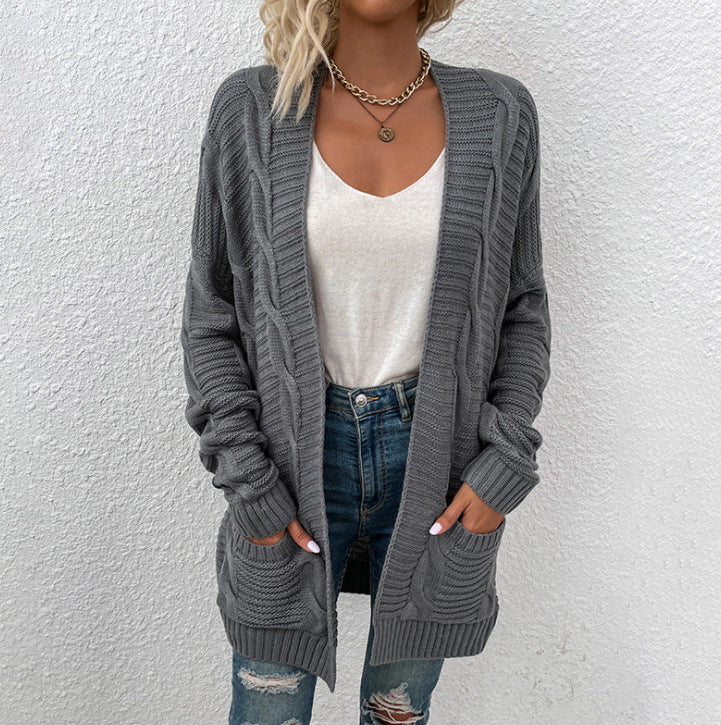 Damen Grobstrick-Cardigan Offenes Frontdesign Mit Taschen Norvielle - Norvielle
