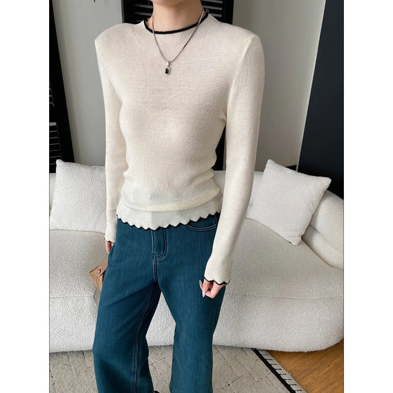 Damen Pullover Wellen-Saum Rippstruktur Norvielle - Norvielle