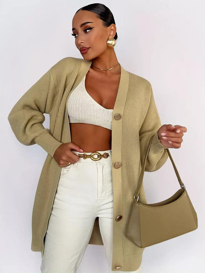 Damen Strickjacke Voluminöse Ärmel Dekorative Knöpfe Norvielle
