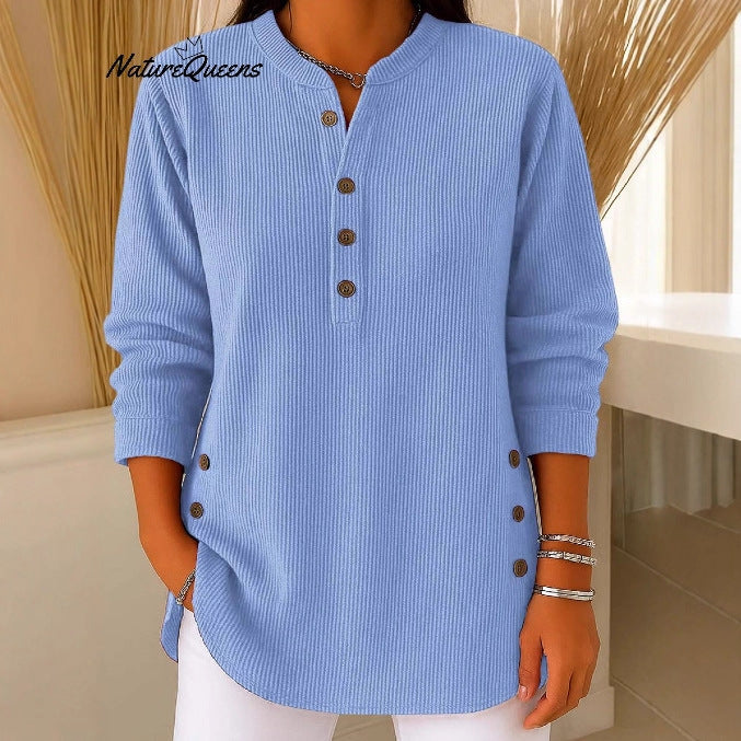 Damen Langarmshirt Knopfleiste Seitenknöpfe Modern Norvielle - Norvielle