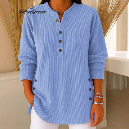 Damen Langarmshirt Knopfleiste Seitenknöpfe Modern Norvielle - Norvielle