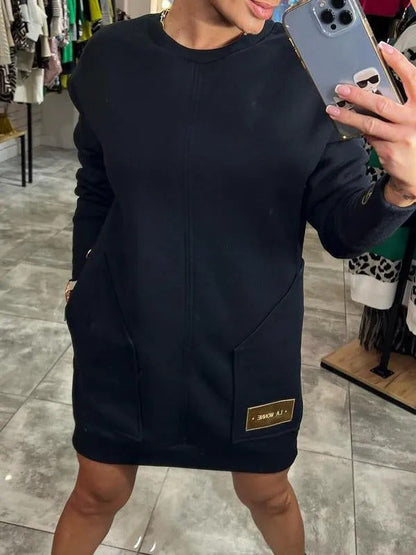 Damen Sweatshirtkleid Mit Seitentaschen Modern Norvielle