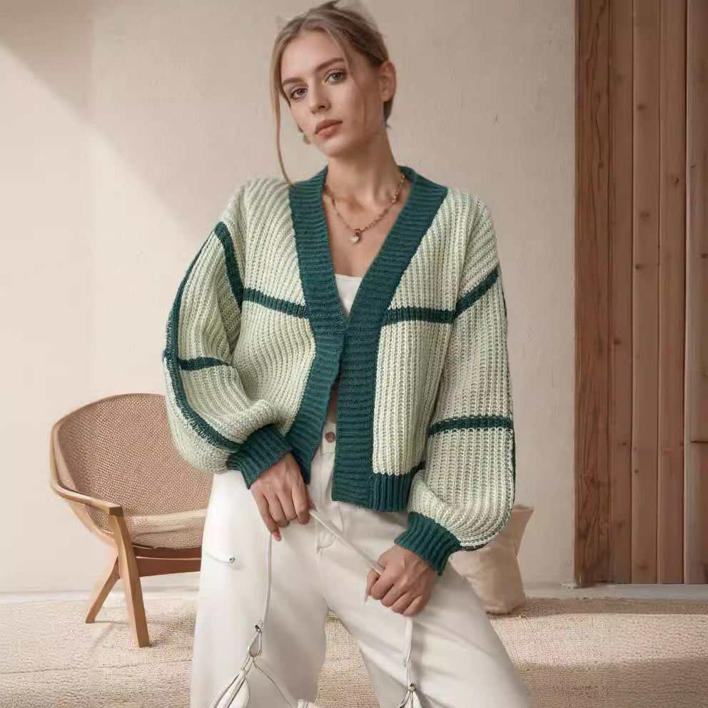 Damen Strickcardigan Modernes Blockstreifenmuster Norvielle - Norvielle