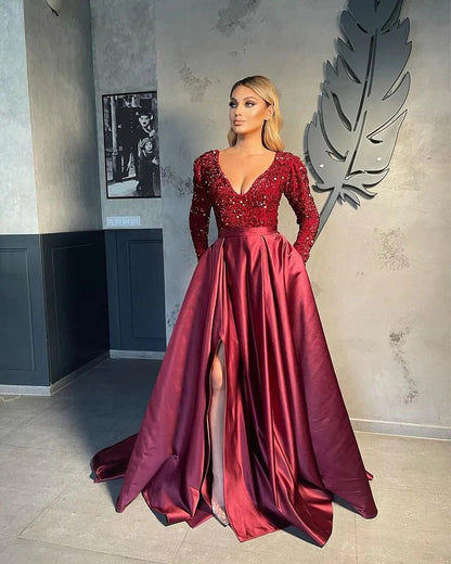 Damen Abendkleid Pailletten Hochschlitz Norvielle