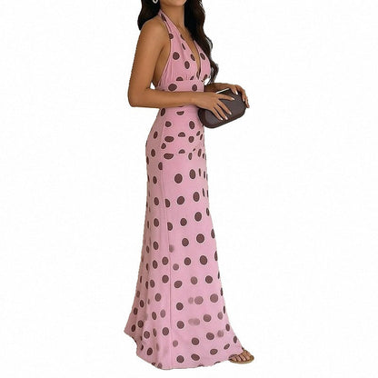 Damen Maxikleid Halterneck Polka Dot Muster
