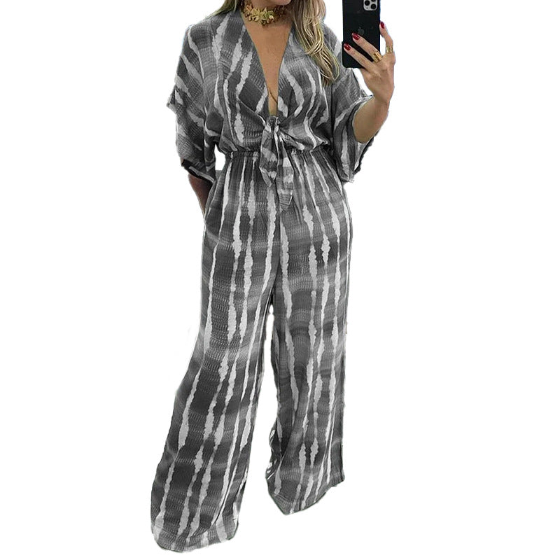 Damen Jumpsuit Kimono-Ärmel Taillen-Gürtel