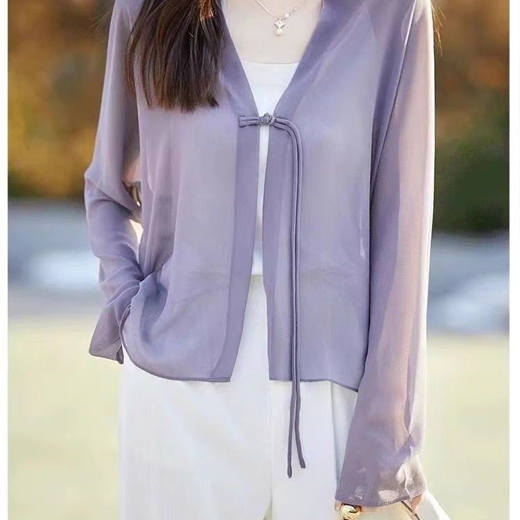 Damen Bluse transparent mit Bindegürtel romantisch
