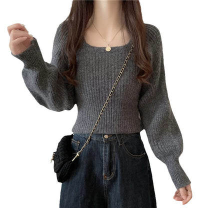 Damen Rippstrickpullover Weite Ärmel Norvielle