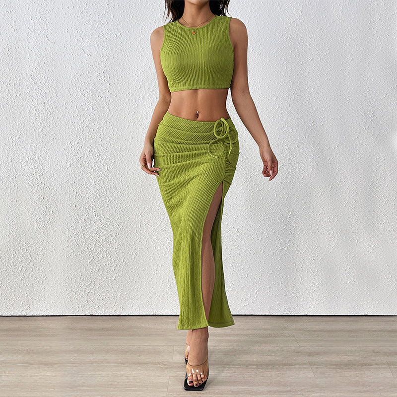 Damen Ensemble Oberteil Rock Set seitlicher Schlitz modischer
