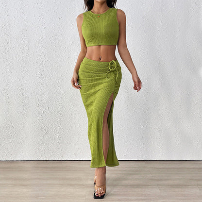 Damen Ensemble Oberteil Rock Set seitlicher Schlitz modischer