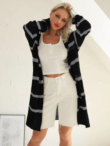 Damen Cardigan Lang Strick Modern Streifen Norvielle