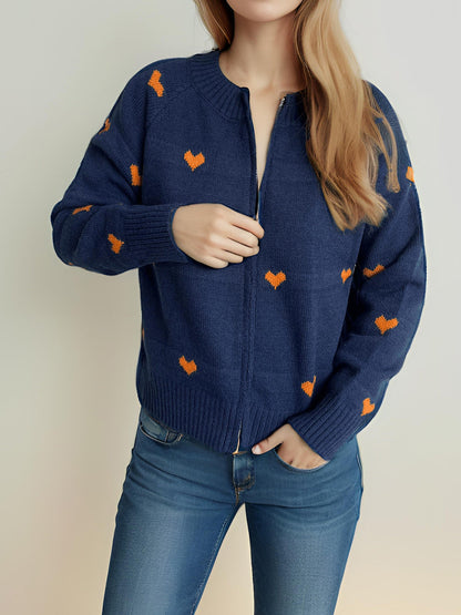 Damen Strickcardigan Herzmuster Reißverschluss Norvielle