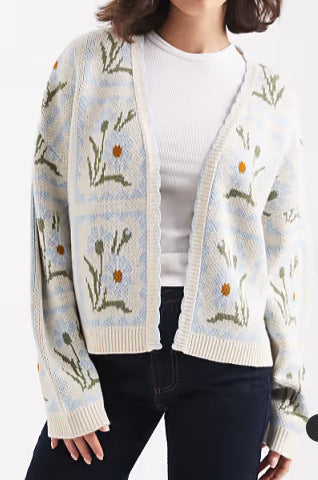 Damen Strickjacke Floralmuster Elegantes Design Norvielle