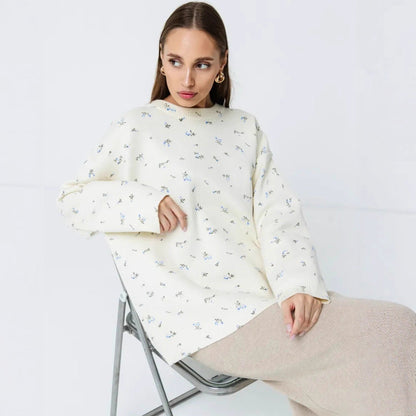 Damen Oversized Sweatpullover Floralmuster Norvielle