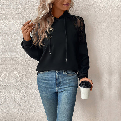 Damen Hoodie Spitzeneinsätze Lässiger Schnitt Norvielle