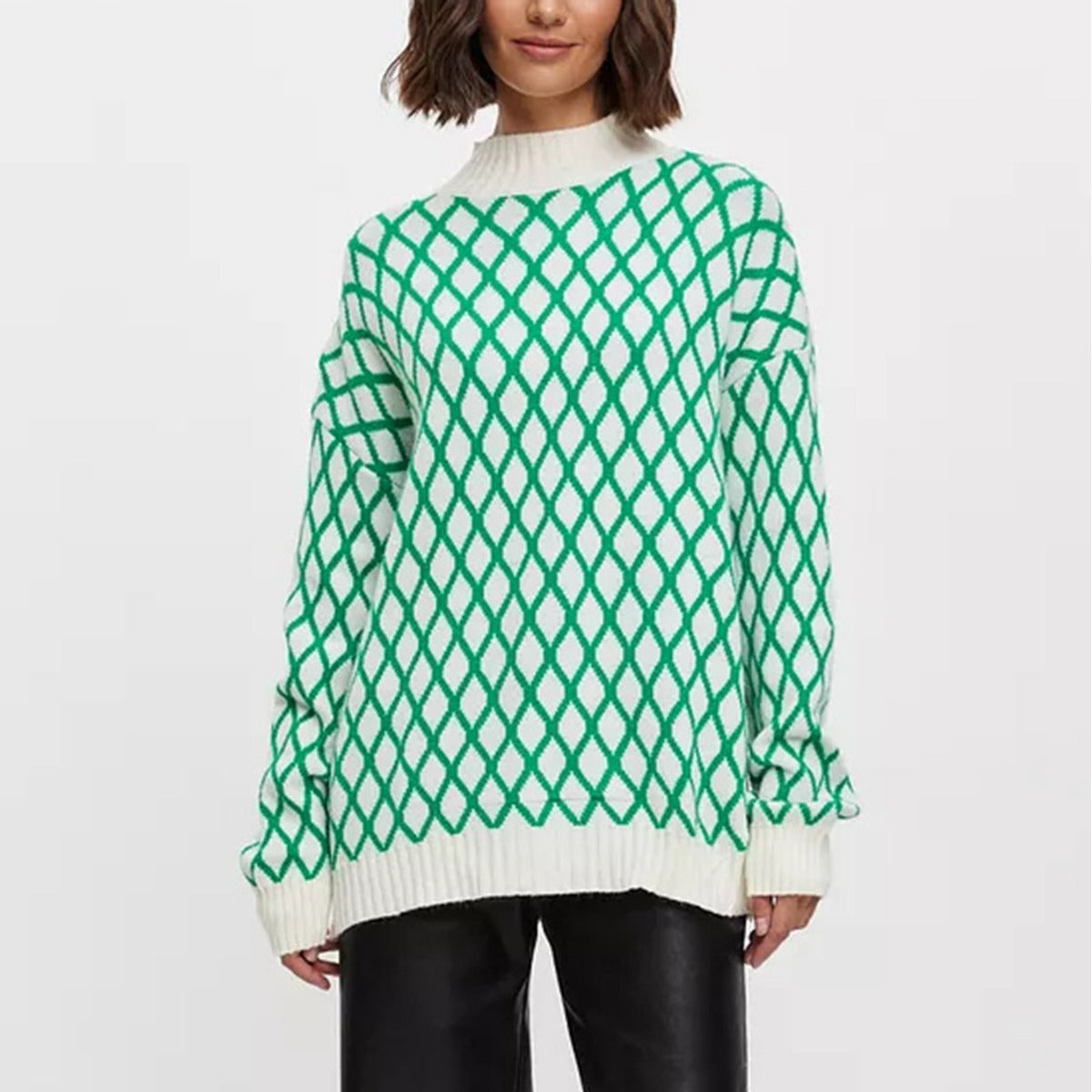 Damen Pullover Rautenmuster Strick Norvielle