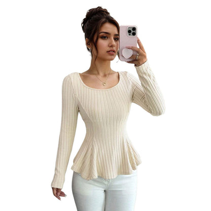 Damen Ripp- Slim Fit Ärmel Eingerollt