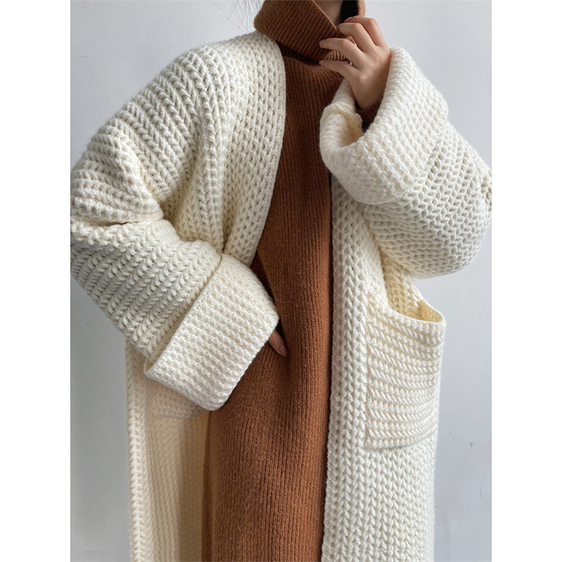 Damen Longcardigan mit Taschen und Zopfmuster