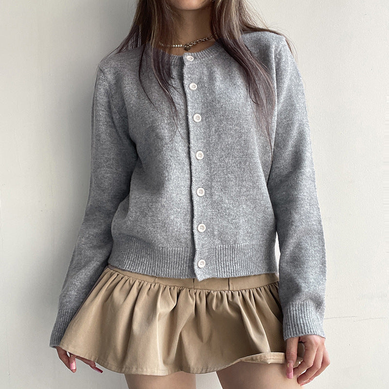 Damen Strickjacke Feine Textur Elegante Knöpfe Beige - Norvielle