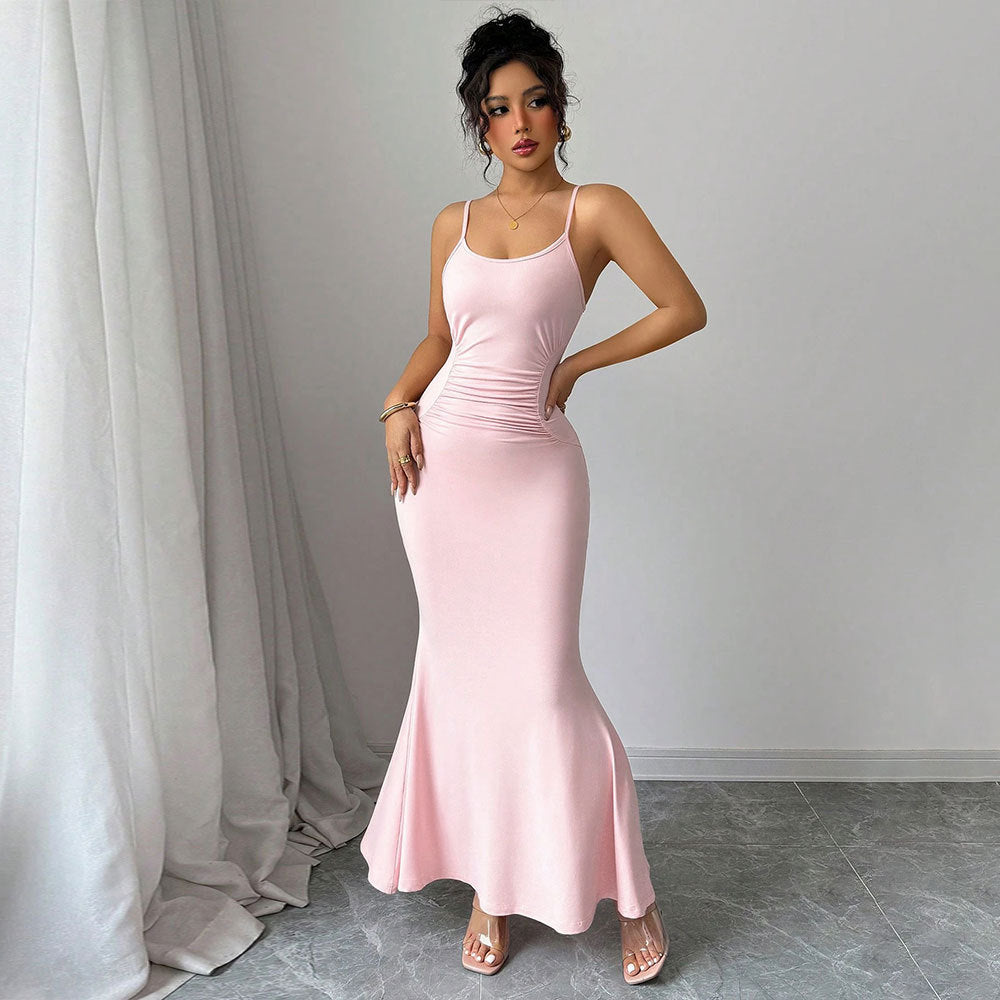 Damen Maxikleid Spaghettiträger Raffiniertes Drapierdesign Norvielle