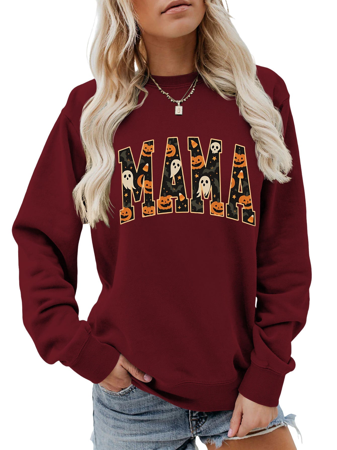 Damen Sweatshirt Halloween-Design Baumwolle Bequem