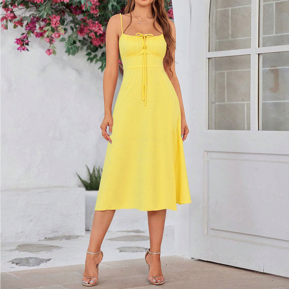 Damen Maxikleid mit Spaghettiträgern und Taillenzug Norvielle - Norvielle