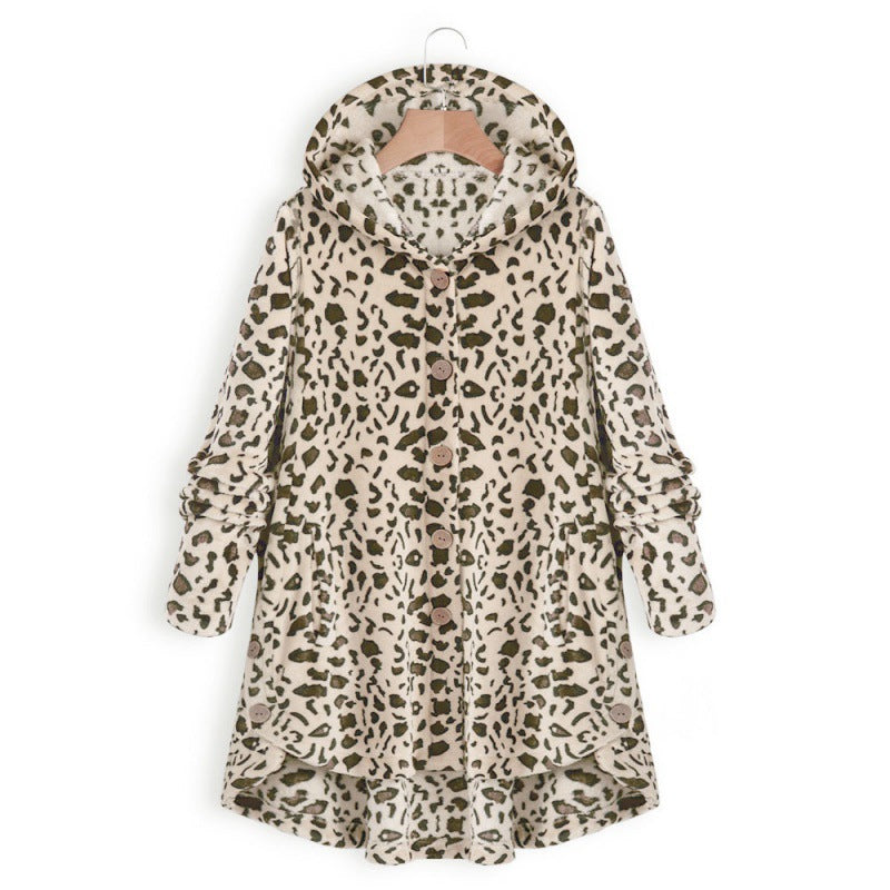 Damen Kapuzenjacke Tiermuster Knopfdetails