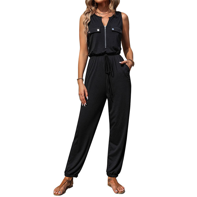 Damen Jumpsuit mit Taschen und verstellbarem Taillenzug Norvielle