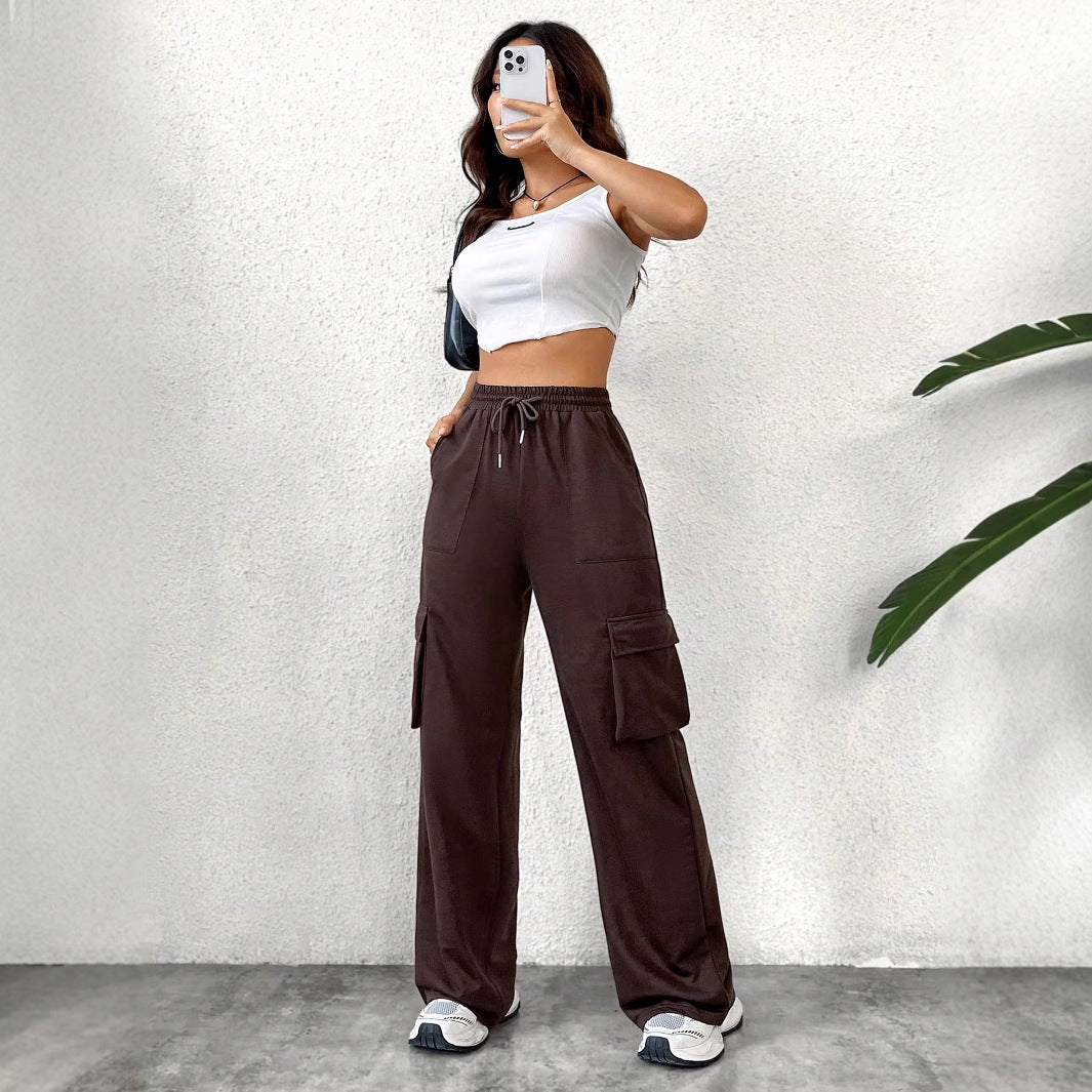 Damen Cargo-Hose Lässiger Freizeitschnitt Praktische Taschen Beige
