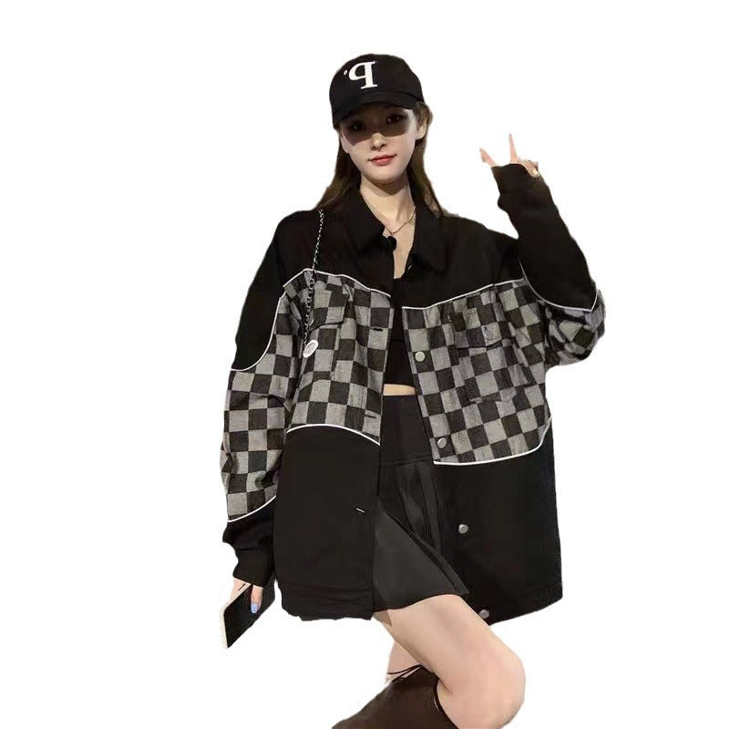 Damen Oversize Hemdjacke Schachbrettmuster Norvielle