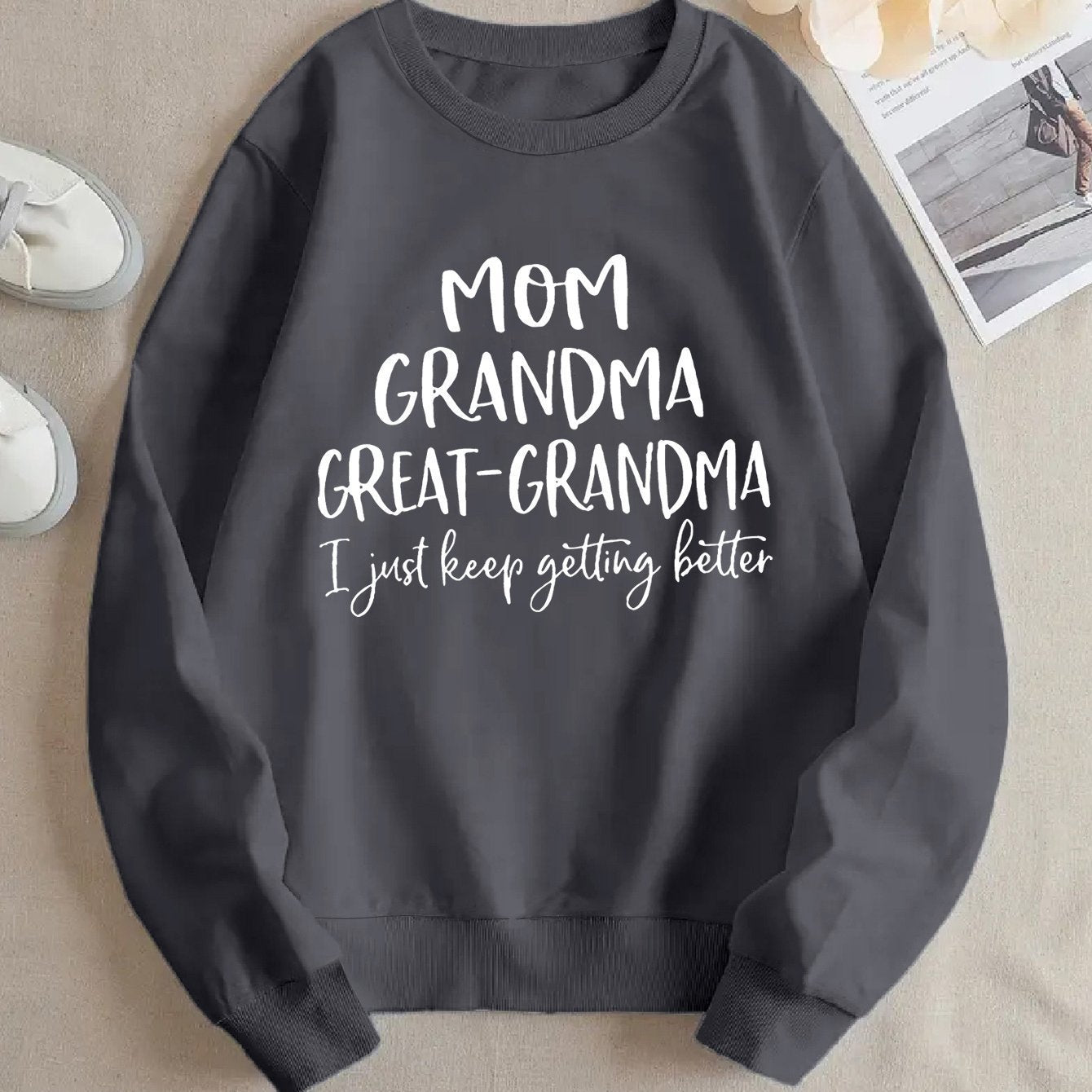 Damen Sweatshirt Kreativer Familienaufdruck Bequem Grün Norvielle
