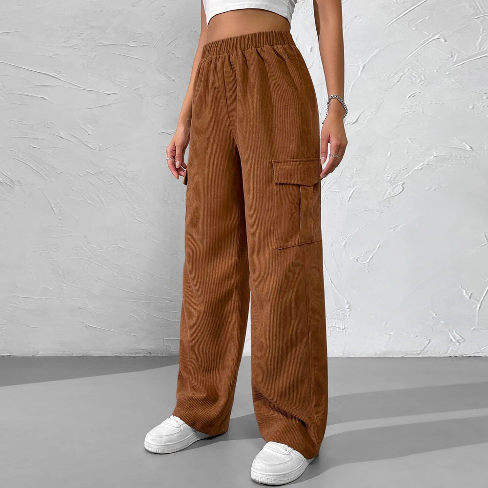 Damen Cargohose Samt Elastischer Bund Schwarz Norvielle - Norvielle