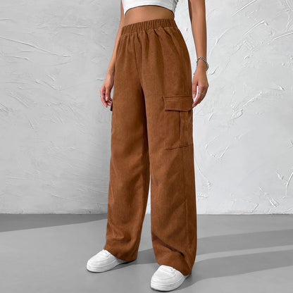 Damen Cargohose Samt Elastischer Bund Schwarz Norvielle - Norvielle