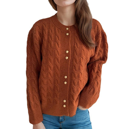 Damen Strickjacke Zopfmuster Perlenknöpfe Beige