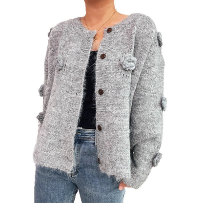 Damen Strickjacke mit Floralmuster und Knöpfen Norvielle