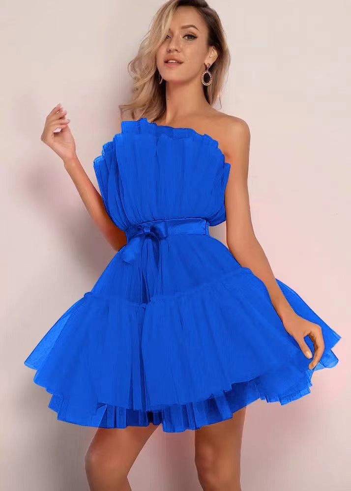 Damen Mini-Kleid Asymmetrisch Rüschen Norvielle