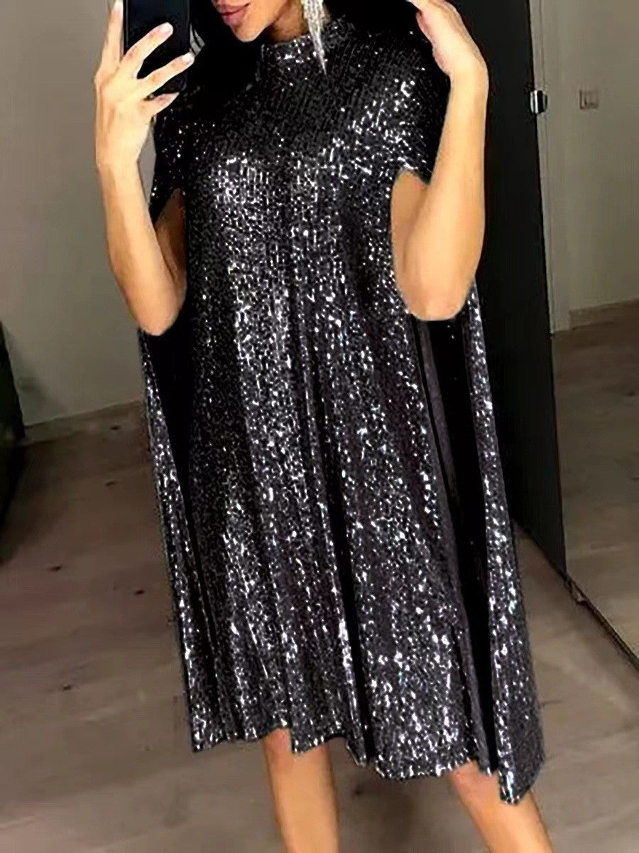 Damen Pailletten-Cocktailkleid mit Cape-Ärmeln Norvielle