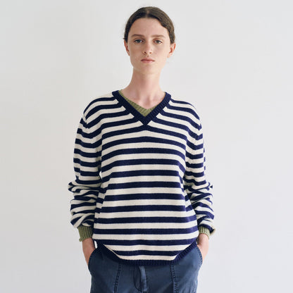 Damen Pullover V-Ausschnitt Streifenmuster Norvielle