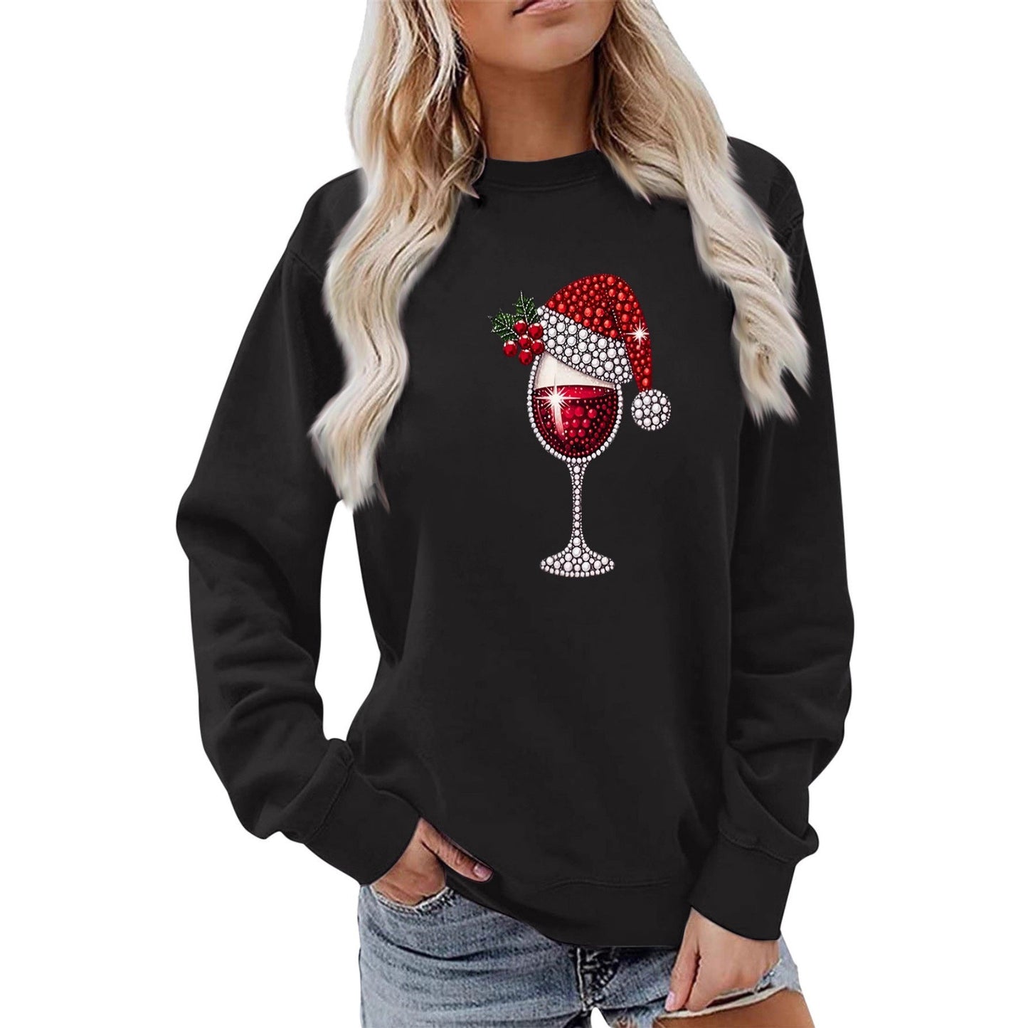 Damen Sweatshirt Weich Innenfutter Weinmotiv Norvielle